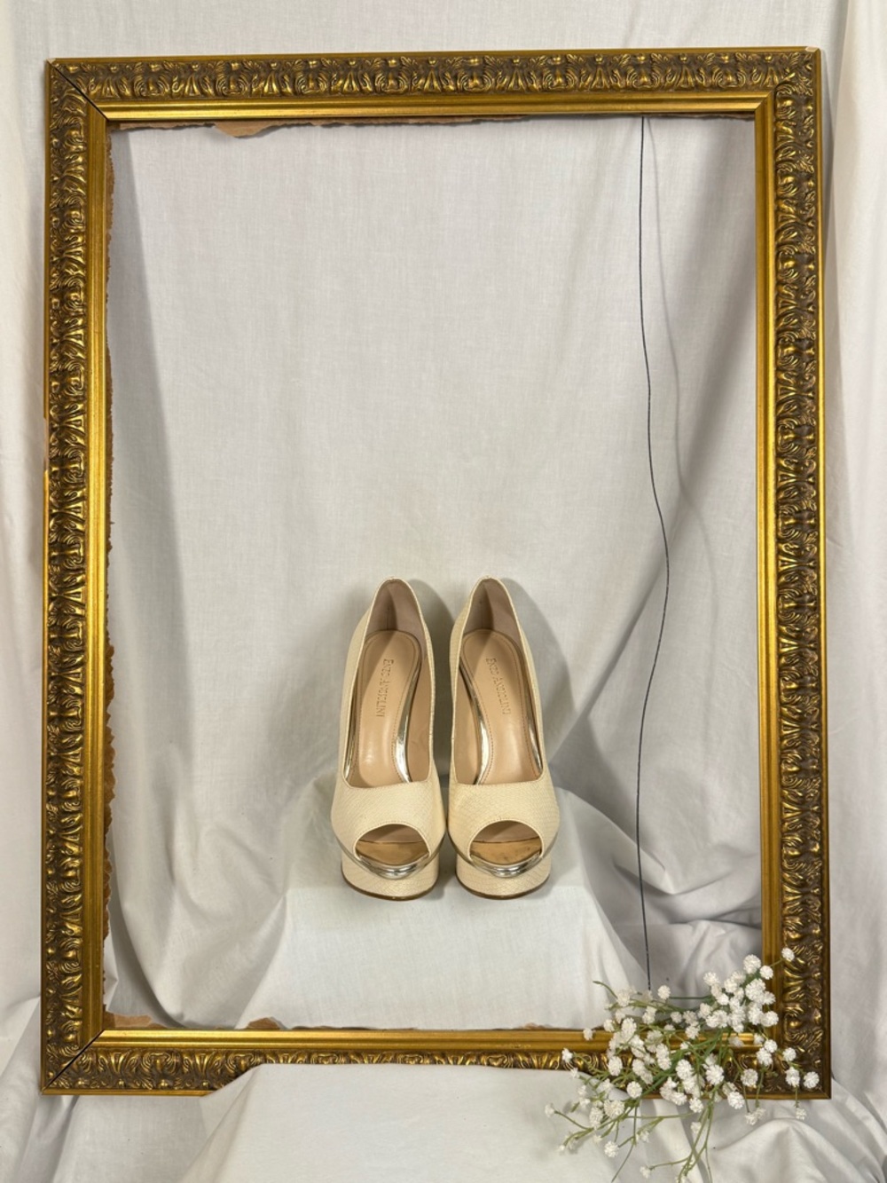 Enzo Angiolini Cream Peep-Toe Platform Pumps